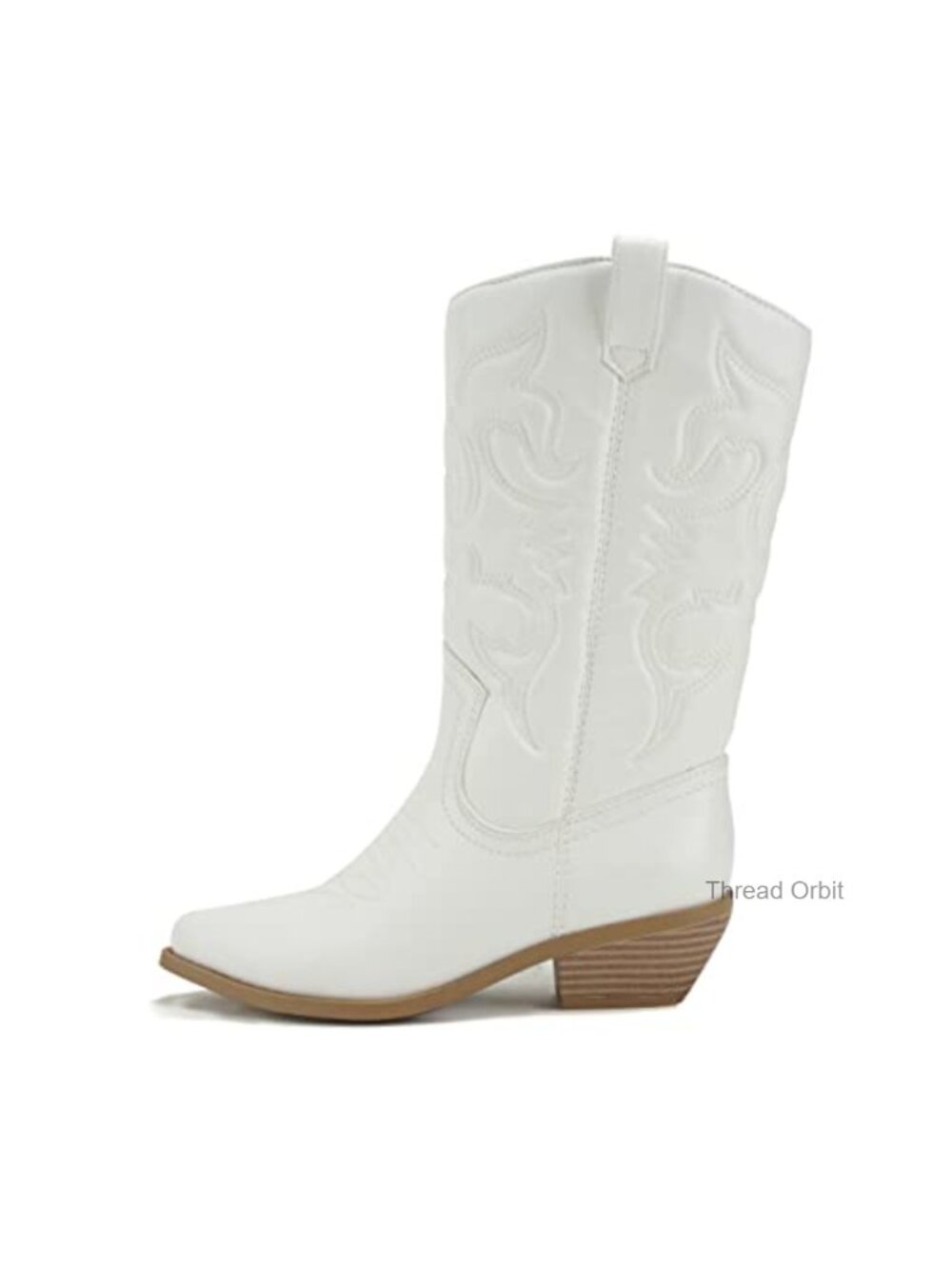 Faux Suede Western Ankle Bootie Stacked Heel Slip On Pull-On
